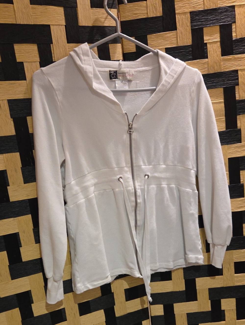 Cream Zip-Front Hooded Drawstring Sweatshirt